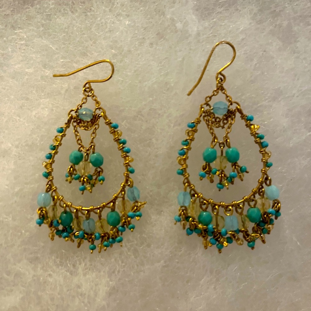 Beautiful turquoise and gold chandelier earrings